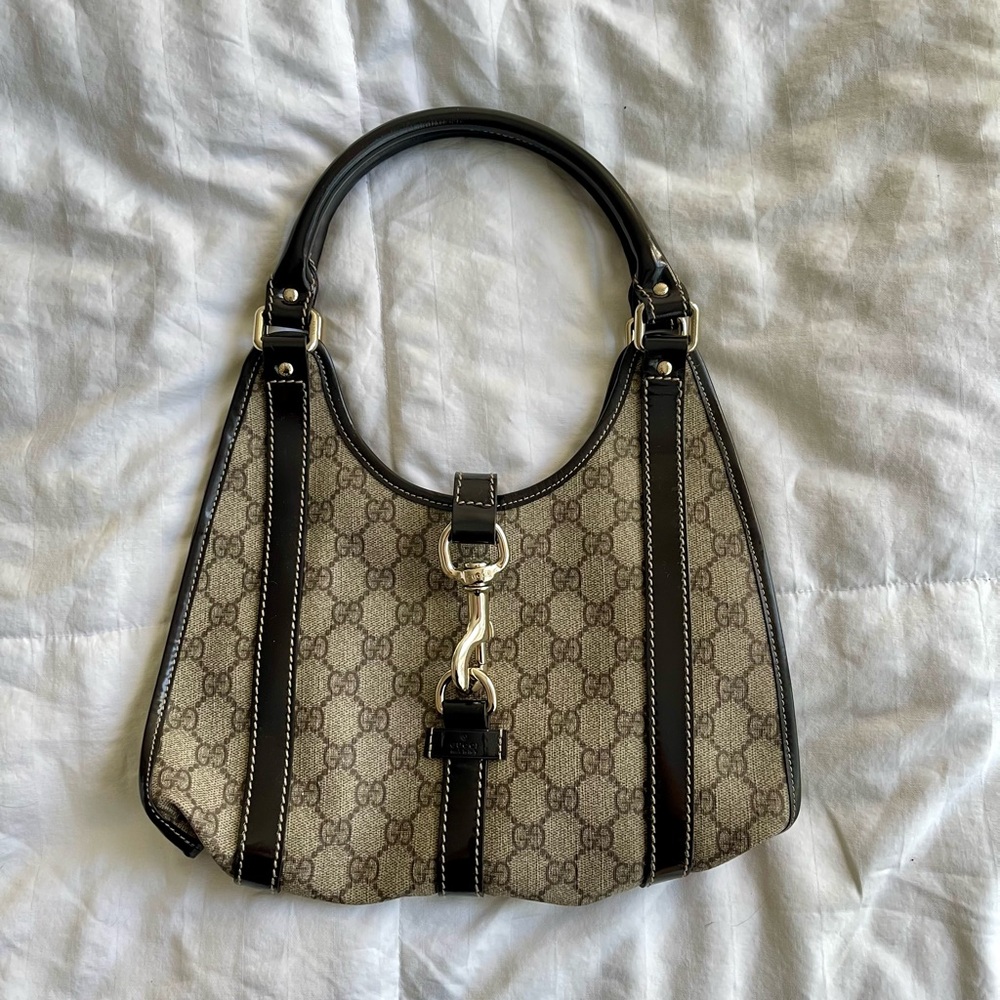 Gucci Monogram Joy Shoulder Bag (Brown, Horsebit style)